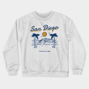 San Diego California USA Palm Trees and Ocean Waves Crewneck Sweatshirt
